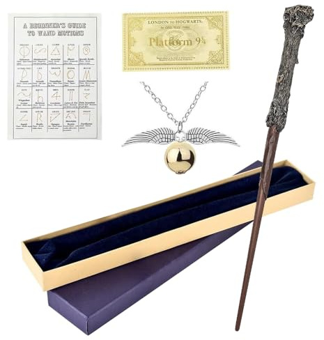 YANGUN Magic Wand Harry Potter, 35 cm Harry Potter Zauberstab mit Licht, Zauberstab Harry Potter, Magischer Zauberstab, Harry Potter Geschenkbox mit Zauberkarte, Ticket und Halskette, T-MFB-LGP02352