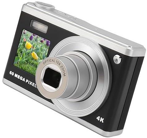 Appareil Photo Numérique à Double écran Ultra HD 60MP 4K, Mise au Point Automatique, Zoom Optique 10x, Anti-secousse, Appareil Photo Compact Portable pour L'extérieur (Black)