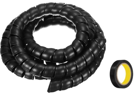 QUARKZMAN Spiral-Kabelschlauch 9,8 ft 38 mm Kabelmanagement-Hülle PP-Isolierung Kabelorganisator für Computerkabel Stromkabel Gasrohr Schwarz mit Klebeband