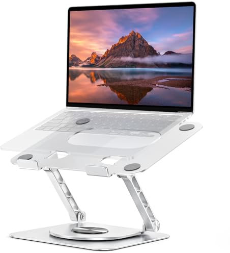 Lucrave Laptop Stand for Desk, 360 Rotating Adjustable Computer Stand, Aluminum Foldable Laptop Riser Holder Compatible with MacBook Air Pro, Dell XPS, HP Notebook (10-17.3'') -Silver