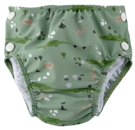 Popolini Baby Schwimmwindel Badewindel mit Innennetz (Crocodile green) (S ~3-9 kg)