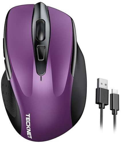 TECKNET Silent Wireless Mouse, 2.4G Rechargeable Cordless Mice, Purple | 800-4800DPI, 2.4G USB Receiver, Right-Handed Ergonomic Design, for Laptop, PC, Computer, Windows, MacOS