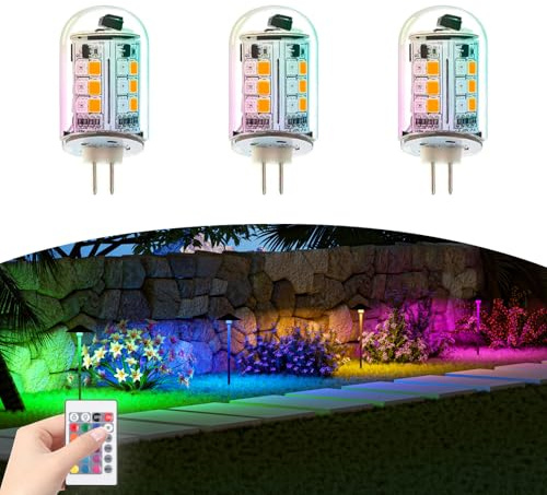 Makergroup RGB T3 G4 Bi-pin LED Bulbs 12V Color Changing, G4 Halogen Bulb Replacement, Warm White+15 Multicolors and Dimmable on Remote Control, Weatherproof for Outdoor Low Voltage Landscape Lighting