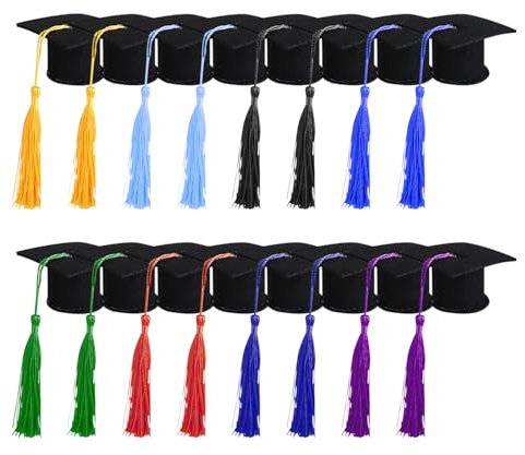 SLAXJNE 16 Pezzi Decorazione Bottiglia di Vino Tappo da Laurea Mini Cappello Nappa per Feste