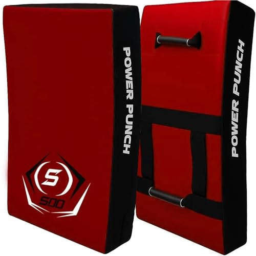 SOO Large Kick Shield Curved & Straight Pad | Shock Absorbing Gel Foam Shield For Martial Arts Training, UFC, MMA, Kickboxing and Karate | Heavy Duty PU Outer Cover (Curved, Red/Black)