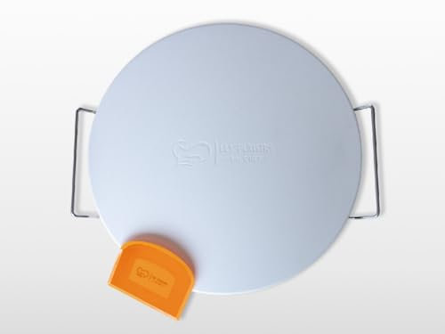 Les Plaisirs du Chef – Piedra de pizza XXL Deluxe para horno y barbacoa con soporte de acero inoxidable y raspador – 41 cm – Piedra de cordierita