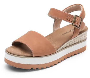DREAM PAIRS Sandali con Zeppa e Plateau con Cinturino alla Caviglia e Fibbia a Punta Aperta da Donna,Size 39,Abbronzatura,DWUMPS2504