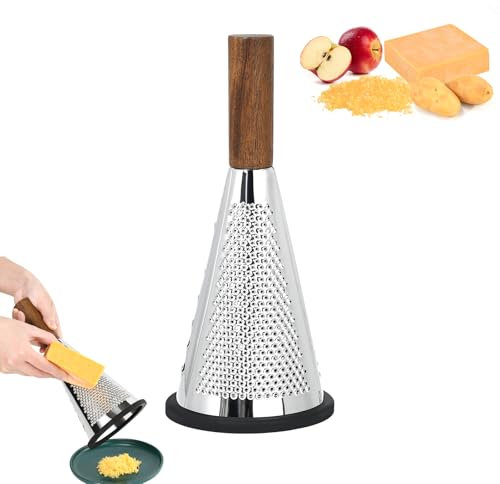 LIFVCNT 3 Seitige Reibe, Käsereibe, Reibe Edelstahl, Küchenreibe, Gemüsereibe, 3-in-1 Multifunktionsdesign, Silbrig, Edelstahl + Massivholz