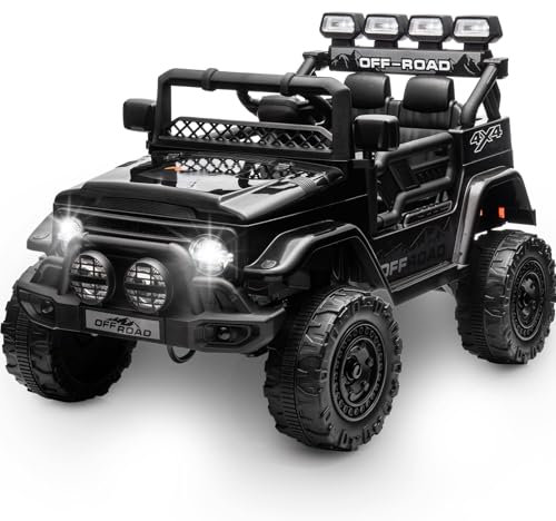 HAUSPROFI Kinder Elektroauto 12V, Elektroauto für Kinder mit 2,4G Fernbedienung, LED, Bluetooth, Musik, 3-5 km/h, Kinderauto Elektrisch, Elektro Kinderauto für ab 3 Jahren, Schwarz