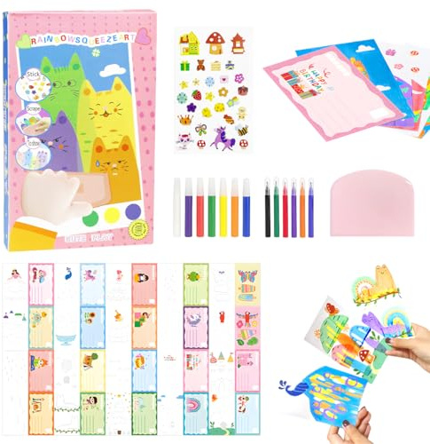 Suevut Magic Paint for Children, 20-Piece Scratch Picture Set with Pens & Scrapers - Paint by Numbers DIY Creative Set for Girls and Boys from 6 Years, Painting Tablecloth Scratch Pictures Art Craft