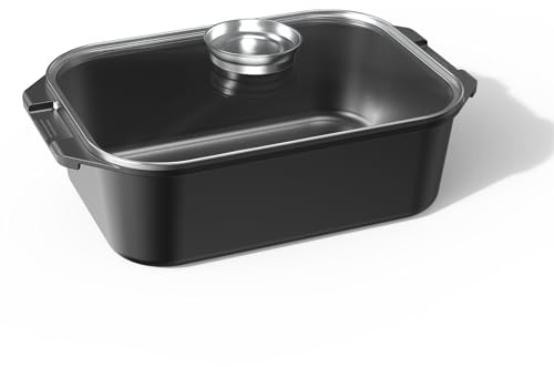 CAROTE 15.9 Inch Roasting Pan with Lid, Rectangular Nonstick Roaster Pan for Ovens, Large Pot Roast Roasting Pan with Lid, Induction & Gas Stove Compatible, PFOA Free