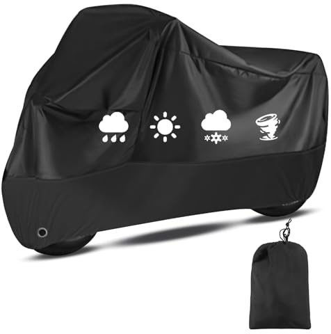 Motorrad Moped Abdeckplane,210D Wasserfestes Motorcycle Cover 265x105x125cm | Winterfest, UV-Beständiges, Roller Abdeckung Haube Outdoor für Motorroller Moped Mofa Schwarz