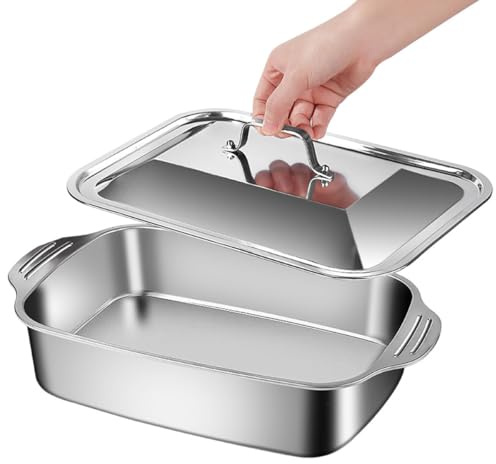WDOEPN Extra Deep Baking Pan with Lid Stainless Steel Deep Baking Pans Bakeware for BBQ, Buffet, Seafood, Desserts & Holiday Cooking