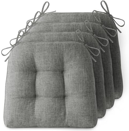 FlyGulls Non-slip Chair Cushions for Dining Chairs Set of 4 Thick Kitchen Chair Pads Dining Room Seat Cushion with Ties 16 x 16 x 4 Grey