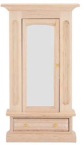 Picysa Miniskåp dockhusmöbler, 1:12 träskåp för dockhus med spegel, sovrumsmöbler, sovrum, dekoration, kit av
