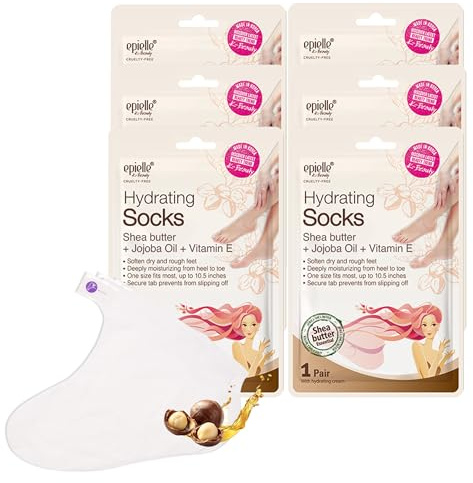 Epielle Hydrating Foot Mask 6 Pairs, Relieve and Soften with Shea Butter & Jojoba Oil, Deep Moisturizing Socks for Dry, Cracked Feet, Self Care Gifts for Women, Spa Kit, Mothers Day Gifts