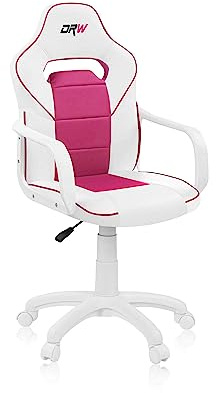 duehome | DRW, Silla Gamer, Silla de Oficina Gaming Estudio o Escritorio, Acabado en Símil Piel Blanco y Rosa, Medidas: 46,5 cm (Ancho) x 46 cm (Largo) x 98-109,5 cm (Alto)