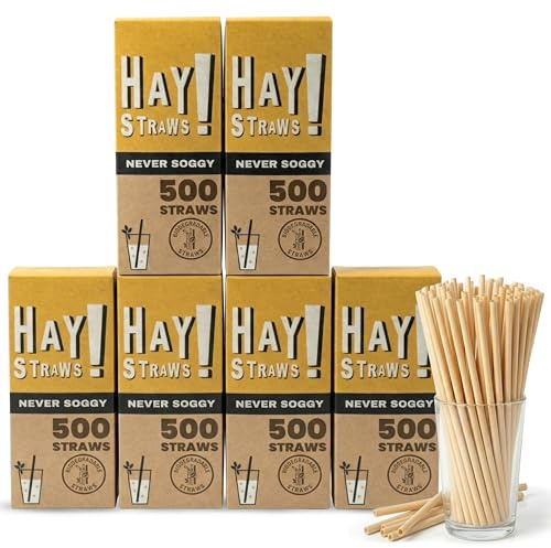 HAY! Straws | 3000ct. Bulk Straws | 7.75 | 100% Compostable, 100% Plant-Based, Never Soggy, Gluten-Free | Sustainable Alternative to Plastic & Bioplastic Straws