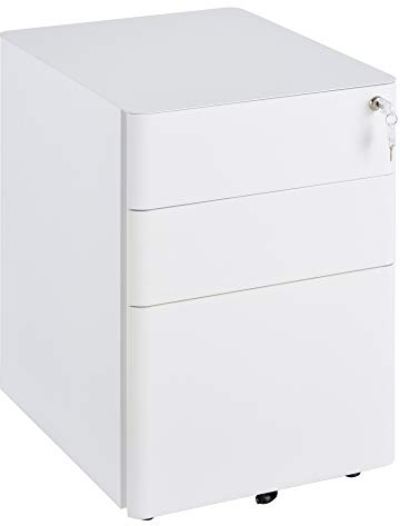 Vinsetto Rollcontainer mit 3 Schubladen mobiler Aktenschrank mit Rollen abschließbar Büroschrank mit Hängeregistratur Stiftfach, Bürocontainer für Büro, Homeoffice, 39 x 48 x 59 cm Weiß