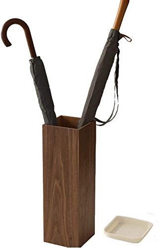 zaizai Regenschirmregal, Regenschirmständer Aus Holz, Holzschirmständer Spart Platz, Mit Tropfschale, Geeignet Für Vordertür/Eingangsflur, Walnuss