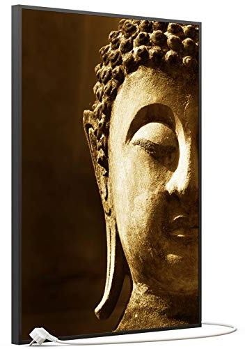 STEINFELD Bild Infrarotheizung mit Thermostat | Made in Germany | viele Motive 350-1200 Watt Rahmen schwarz (500 Watt, 025h Buddha)