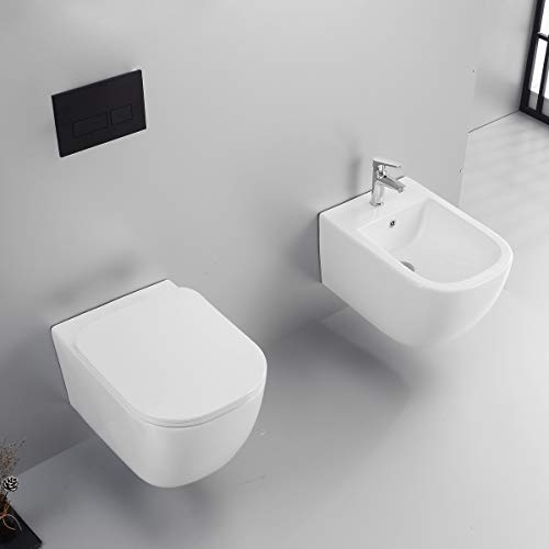 Yellowshop - Sanitari bagno sospesi filo muro - Wc rimless, copriwc soft close e bidet mod. Nook