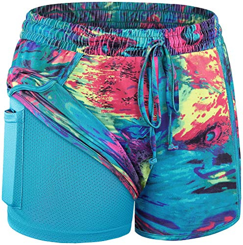 BLEVONH Womens Running Shorts for Women Elastic Waist Yoga Workout Short with Linner Ladies Stylish Print Running Athletic Casual Short Pants XL