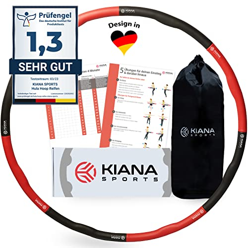 KIANA SPORTS® Hula Hoop Reifen Erwachsene [1,2 & 1,5 kg] – mit Tasche & Übungsplan – Fitnessreifen zum Abnehmen – Gymnastikreifen mit Wellen – Entwicklung in Deutschland