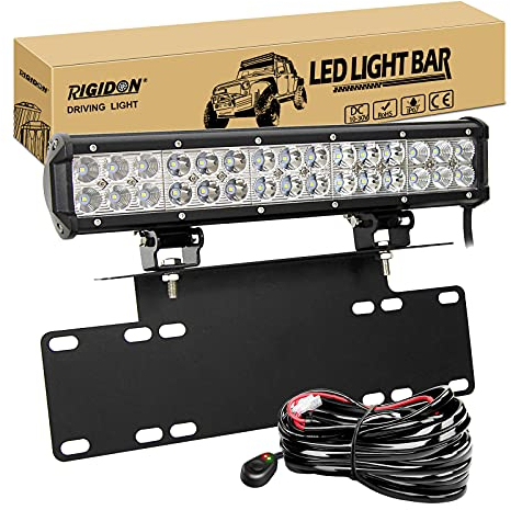 RIGIDON 15 Zoll 38cm 90W Led lichtleiste mit rahmenlose kennzeichenhalterung schwarz, 12V kabelbaum kit, Offroad beleuchtung für Auto SUV ATV LKW 4x4, 6000K led nebelscheinwerfer, Led scheinwerfer