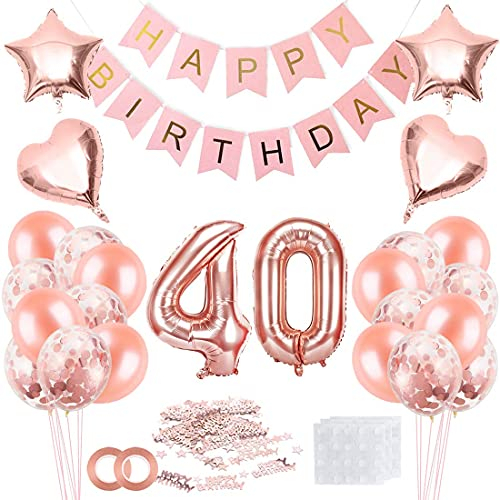 40 Geburtstag Frau Rosegold Luftballon Happy Birthday Banner Mit Konfetti - Geburtstagsdeko