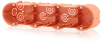 Gerätedose Verbindungsdose tiefe Verteilerdose Hohlwanddose 4fach Fräsloch 68mm, Höhe 60mm, Orange IP30 650°C für Gibskarton-Platten & Holzwände, Inkl. Pfoten (Schrauben) kompatibel mit Deckel