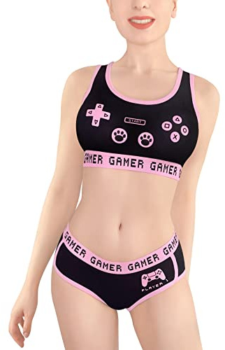 LittleForBig Kvinnor Bomull Camisole och trosor Sports loungewear Bralette Set - Playgirl Svart L