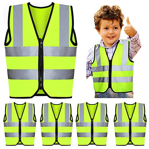 Unittype 4 Pieces Kids Safety Vest Construction Reflective Traffic Vest for Running Kindergarten Preschool Children(Fluorescent Green)