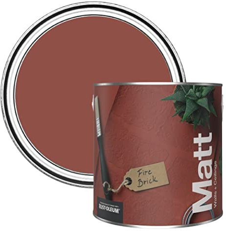 Rust-Oleum ultra strapazierfähige, extra deckende, abwaschbare, rot matte Wandfarbe - Ziegelrot 2,5 Litres