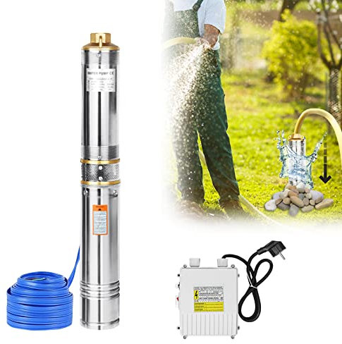 TRMLBE Pompa per Pozzi Profondi Pompa Sommersa Per Pozzo da 370 W con portata fino a 4.000 l/h con cavo da 20 m pompa da giardino in acciaio inox irrigazione da giardino