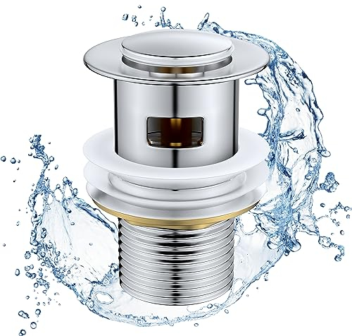 Ainiv Pop Up Sink Plug, Drain Fitting Sink with Overflow, Brass Pop Up Drain Valve for Washbasin Drain Fitting Bathroom Sink with Stainless Steel Cover Drain Plug Sink Plug