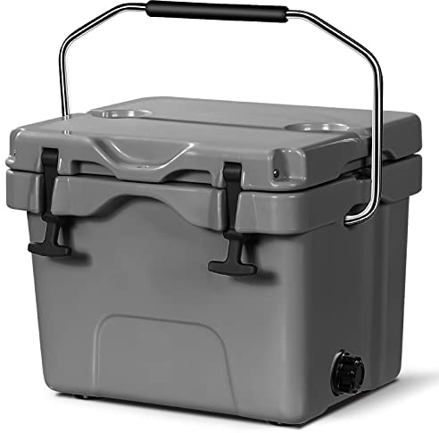 COSTWAY Kühlbox 15 Liter, Isolierbox tragbar mit Griff & Ablassstopfen & Getränkehalter, Thermobox Wärmebehälter für Essen & Getränke, 45 x 34 x 33 cm (Grau)