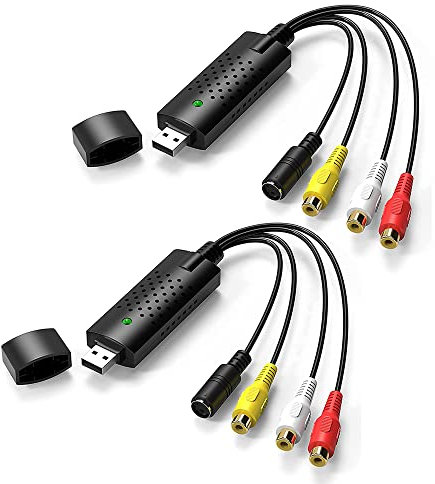 Tweovnai Carte de Capture USB VidéO 2 PièCes, Convertir Hi8 VHS en DVD NuméRique pour PC Windows, Adaptateur de Convertisseur de NuméRisation Audio-VidéO