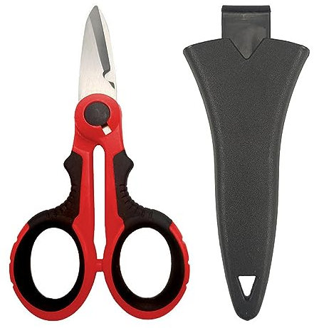 1 paio di forbici da elettricista con copertura protettiva, tagliacavi in fibra antiscivolo resistenti, forbici per lenza da pesca, treccia di filo (rosso)