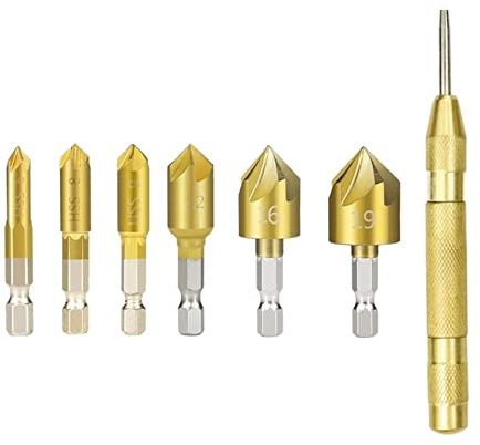 ZILOOK YEJIANGHUA 6/7 STÜCKE Senkbohrer-Set 1/4 ' 'Sechskantschaft HSS 5 Flötensenker 90 Grad Holz Fasenfräser Fase 6mm-19mm Natural (Color : 7pcs)