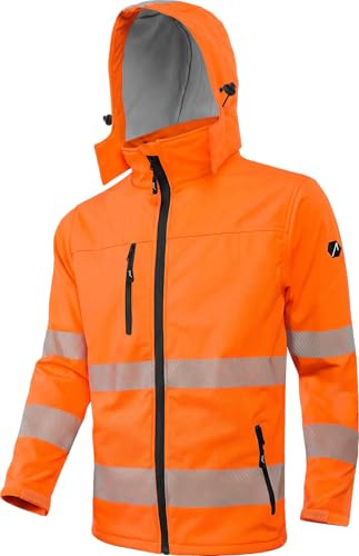 ACE Neon Lite Warnschutz-Jacke - Softshell-Warnjacke inkl. Reflektoren und abnehmbarer Kapuze - EN ISO 20471 - Orange - XL