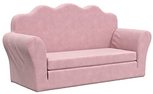 vidaXL Kinder Schlafsofa 2-Sitzer, 2-in-1 Kindersofa mit Schlaffunktion, Kindersessel Sofa Abnehmbarer Bezug, Kindercouch Couch Kindermöbel, Rosa Weicher Plüsch