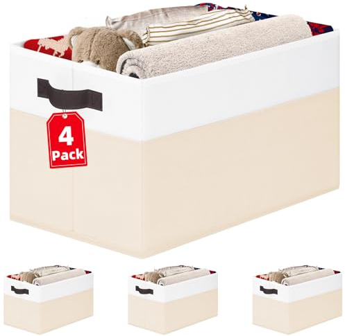 Criusia 4 Pack Baby Clothes Organizer Bins, Fabric Collapsible Storage Baskets with Handles, Odorless Storage Bins for Toy Clothes Nursery Kids Room Playroom Classroom (14L*10W*9.5H)