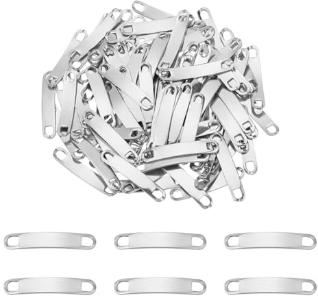 UNICRAFTALE100 Pcs Rectangle Stamping Blank Tag 34mm Stainless Steel Link Connector Metal Blank Charm Curved Link Charm Engravable Blank Tag 2 Hole Pendants for Shoes Decoration Bracelet Necklace