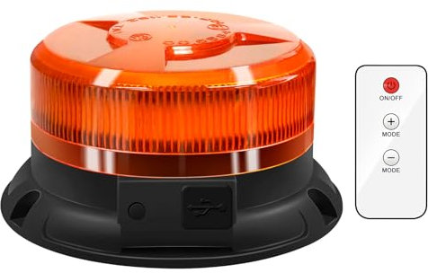 Dinfu Gyrophare LED Sans Fil avec télécommande 12V girophare led vehicule agricole magnet 9 Modes lumineux avec câble de chargement de voiture et câble USB pour camion voiture véhicule tracteur SUV