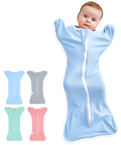 HINATAA Pucksack Baby 0-3 Monate/ 3-6 Monate, Baby Schlafsack Neugeborene Bio-Baumwolle, Baby Swaddle Wickeldecke für Jungen Mädchen, Verstellbarer Pucktücher Baby (Blau, 3-6 Monate)