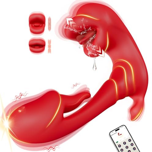 3-in-1 Clitoral Stimulator & APP-Controlled Tongue Vibrator for Women - 9 Vibration/Licking Modes Adult Toys with Thrusting Function, Sex Toys for Couples, Rose Vibrators - Sex toyscouples for Women