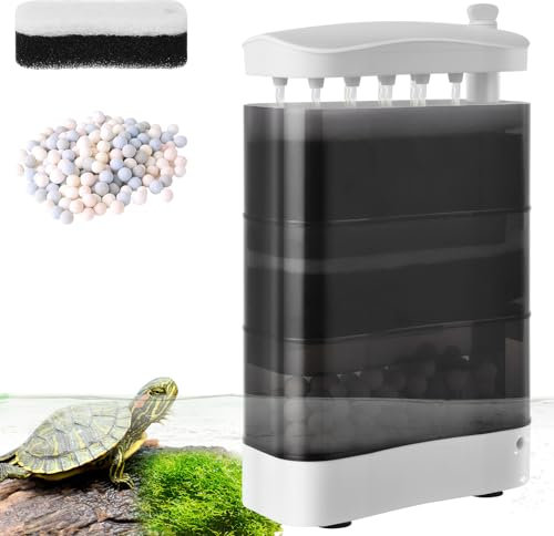VILLNO 400LPH Leiser Schildkröten Filter, 8W Leistungsstarker Aquarienfilter, Einstellbarer Aquarium Filter mit dreifachem Filtermedium für Flachwasseraquarien