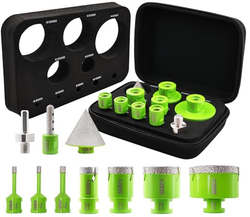 Diamond Tile Hole Saw Kit - FACHLICH M14 Core Drill Bits Set 10pcs (6/6/8/25/35/50/68mm+10F+50B+Hex Adapter) for Tile Porcelain Granite Marble