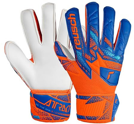 Reusch Attrakt Starter Goalie Gloves, Soccer Goalkeeper Gloves Breathable, Flexible, Durable, for Artificial Grass & Hard Surfaces, Adult Unisex, Size 9, Orange & Blue